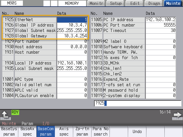 Mitsubishi M80 IPv4 address setup screen